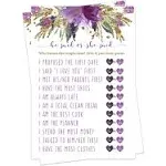 GOWA Purple Floral Bridal Shower Game - He or She Said - Pack of 25