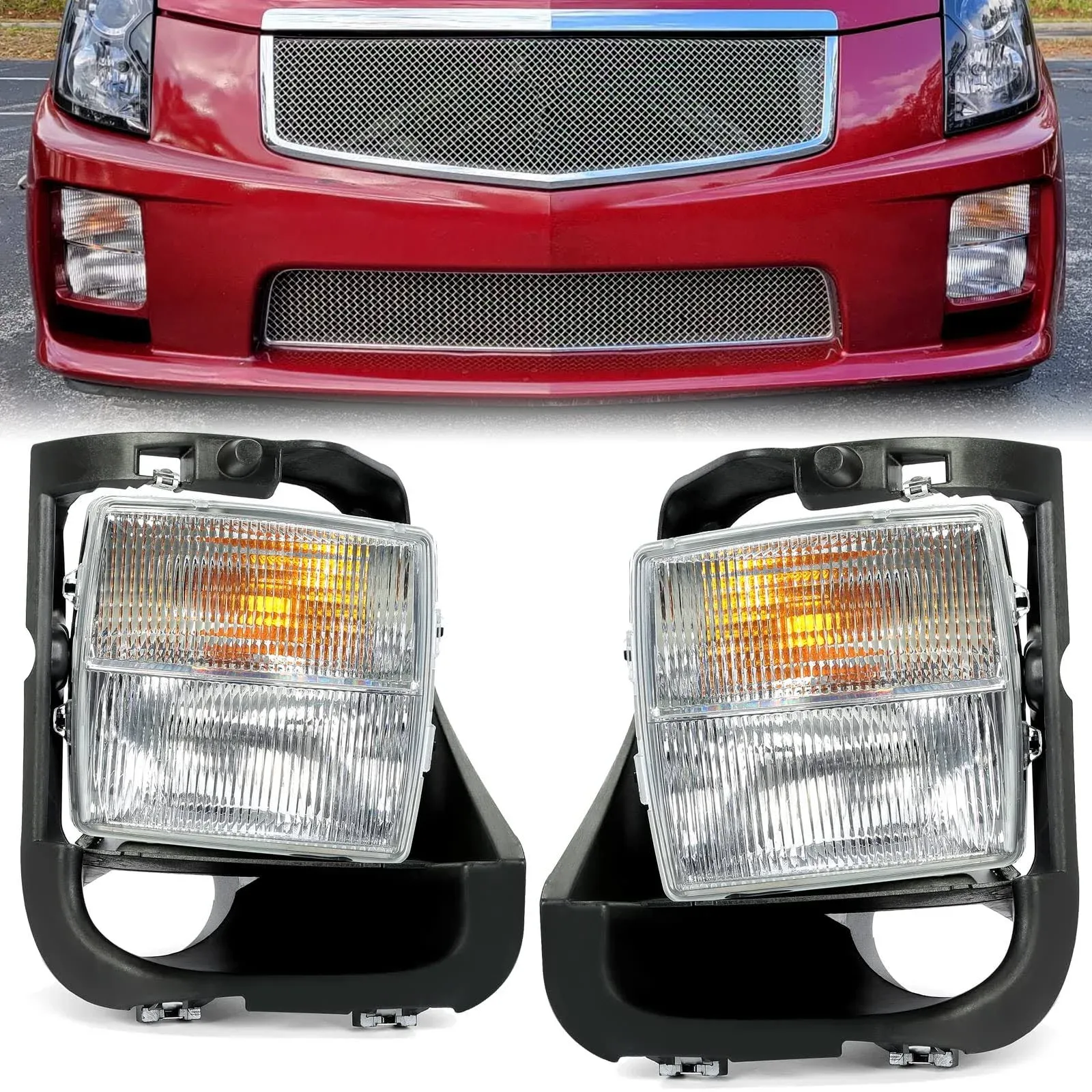 HECASA Clear Lens Fog Lights + Signal Lights Lamp Compatible with 2003-2007 Cadillac CTSV w/Bulbs Replacement for GM2592153 GM2593153 (Pair)