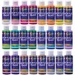 RoseArt Acrylic Paint Set with Brushes, 24 Color Acrylic Paint 2-Ounce Bottles Each with 6pc Brush Set