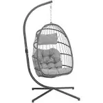 Yechen Egg Swing Chair with Stand, Rattan Wicker Hanging Egg Chair for Indoor Outdoor Bedroom Patio Hanging Basket Chair Hammock Chair with Aluminum