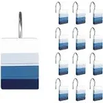 Sunlit Ombre Blue Decorative Shower Curtain Hooks, Blue Navy Shower Curtain Rings, Resin, Bathroom Decoration Stripes Shower Curtain Hooks-12 Pack