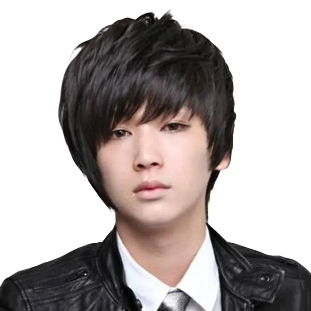 Rise World Wig Cool Mens Boys Short 25cm Straight Black Hair Party Hea