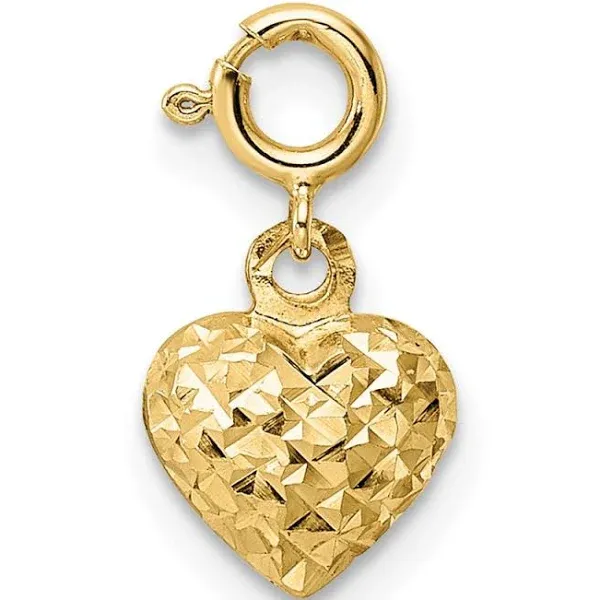 Quality Gold C4828 14K Yellow Gold Diamond-Cut Heart with Spring Ring Clasp Charm