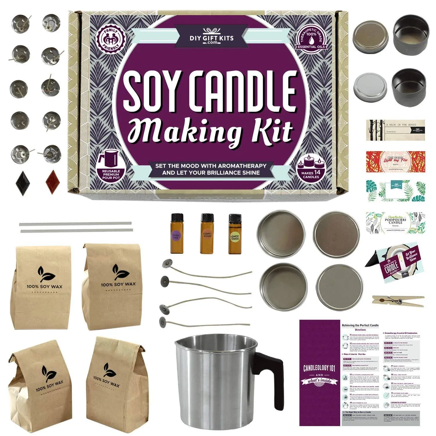 NEW DIY Gifts SOY CANDLE MAKING KIT For 14 Candles + Reusable Pot