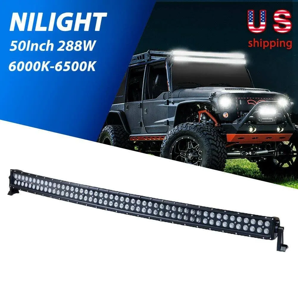 Nilight 50Inch 288W Curved LED Work Light Driving Fog Lamp LED Light Bar Offroad Lighting for SUV UTE ATV Truck 4x4 Boat