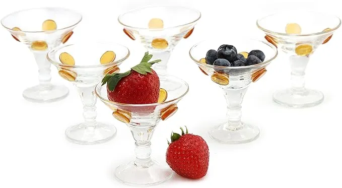 GAC Set of 6 Unique Shot Glasses 1oz Brandy Glasses, Mini Martini Glasses/Mini Cocktail Glasses and Fun Whiskey Glasses Designed with Gold Glass Dots