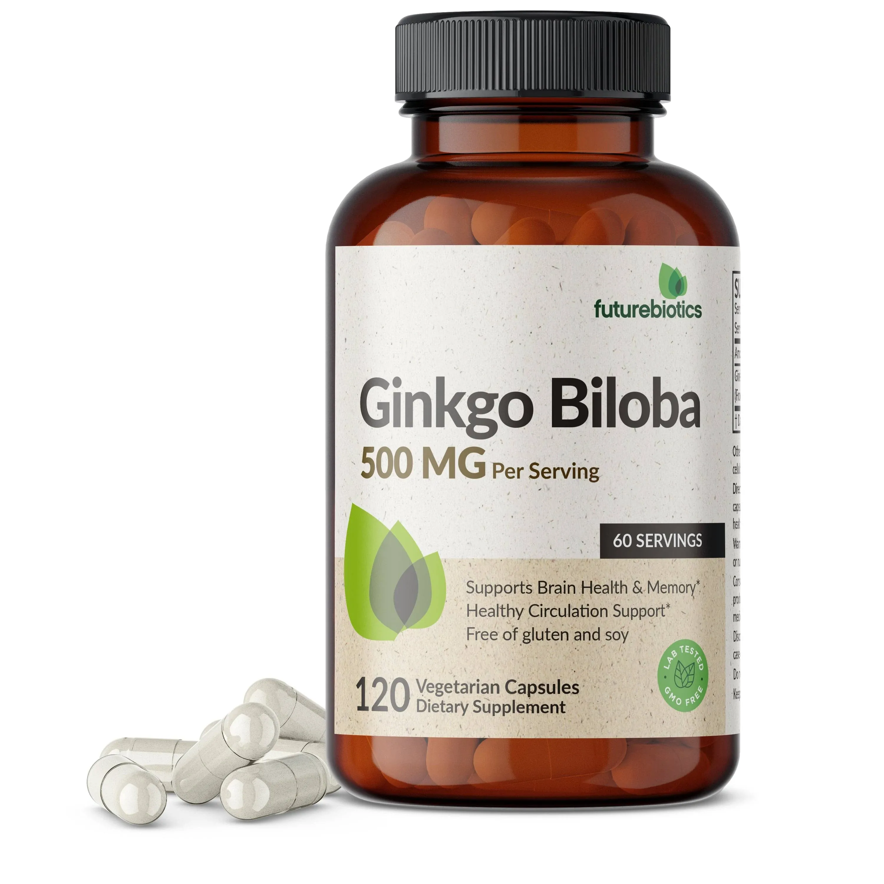 Futurebiotics Ginkgo Biloba 500mg Extra Strength - Non-GMO, 120 Vegetarian Capsules