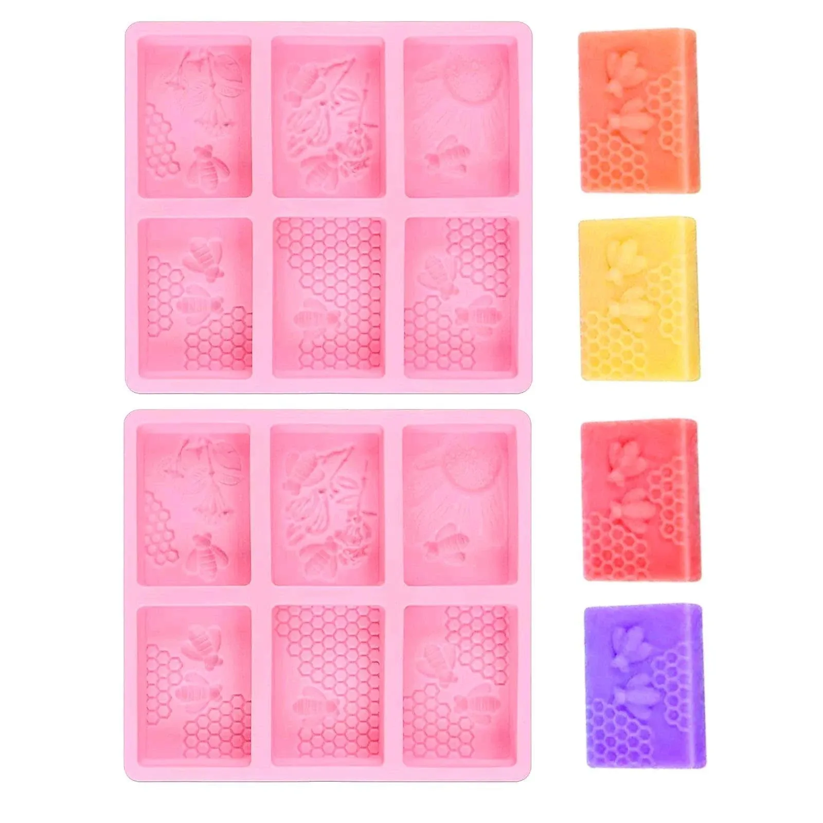 DD-life 2Pcs Rectangle Bee Silicone Soap Molds, 2pcs, Rectangular Honeycomb 