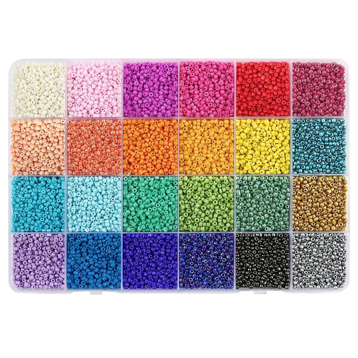 DICOBD 31200pcs 2mm Glass Seed Beads, 24 Color Small Craft Beads for Bracelets ...