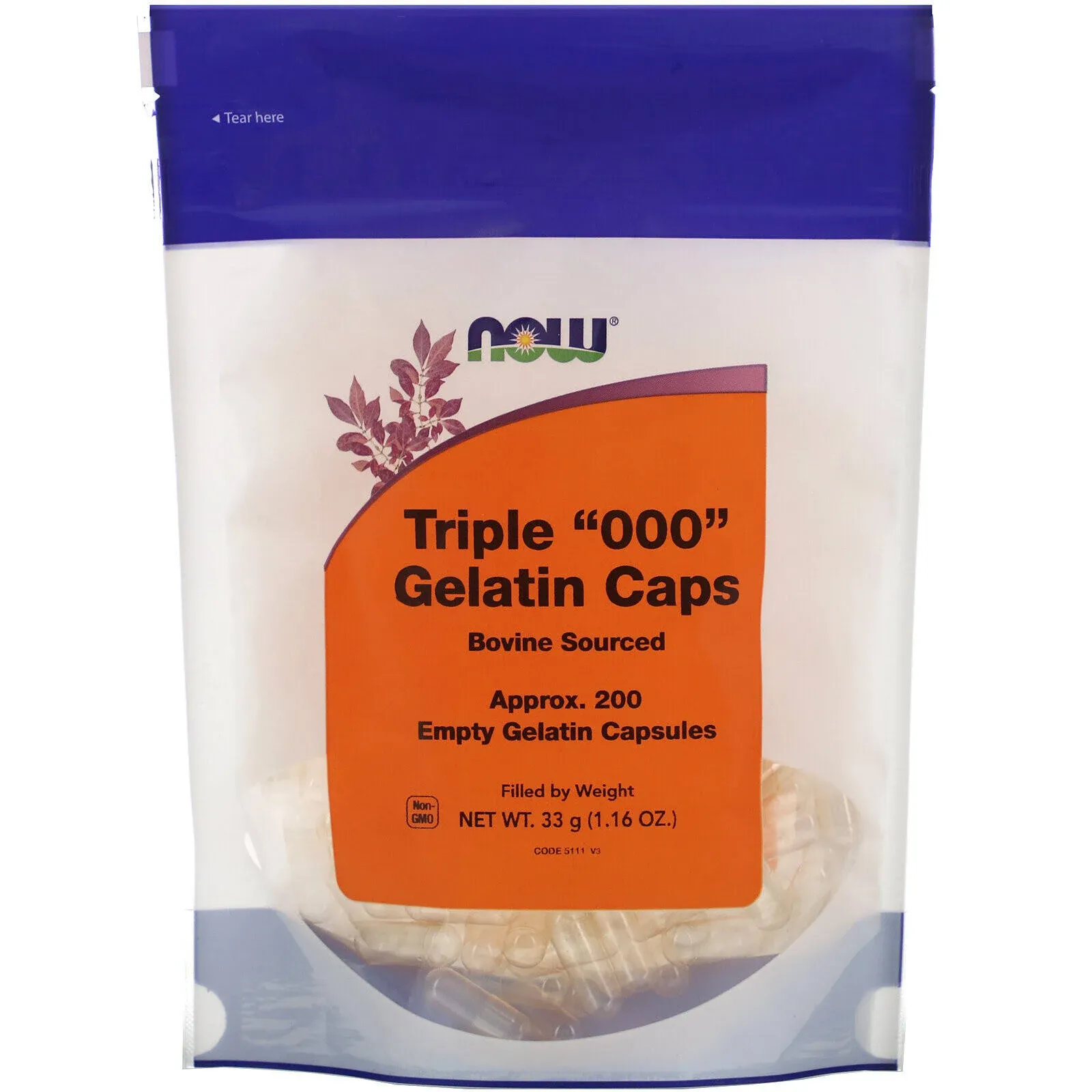 NOW FOODS Empty Capsules Gelatin Triple 000&#034; 200 gel caps&#034;