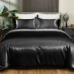 Redkey Queen Size Cooling Satin Comforter Set Soft Silky Cooling Down Alternative Reversible Two-Color Comforter Set Bedding Comforter with 2