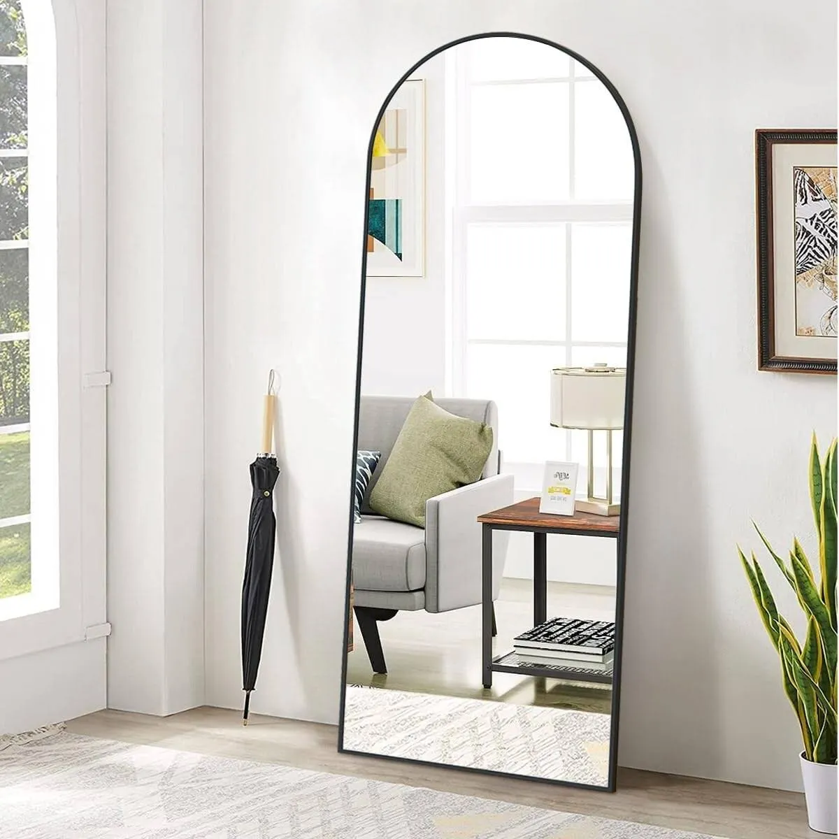 BEAUTYPEAK 65"x24" Arch Floor Mirror, Full Length Mirror Wall Mirror Hanging or Leaning Arched-Top Full Body Mirror with Stand for Bedroom, Dressing