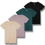 Real Essentials 4 Pack: Women's Classic-Fit Cotton Short-Sleeve Scoop Crew Neck T-Shirt (Available in Plus Size)