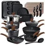 30-Piece Kitchen Black Granite Cookware and Bakeware Set, Cooking Pans Set Non-Stick Pots and Pans Set - 30 Piece