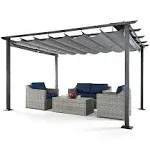 HAPPATIO 10' x 13' Outdoor Retractable Pergola with Sun and Rain-proof Canopy, Includes Ground Studs and Expansion Screws (Grey), Size: 10*13ft, Gray