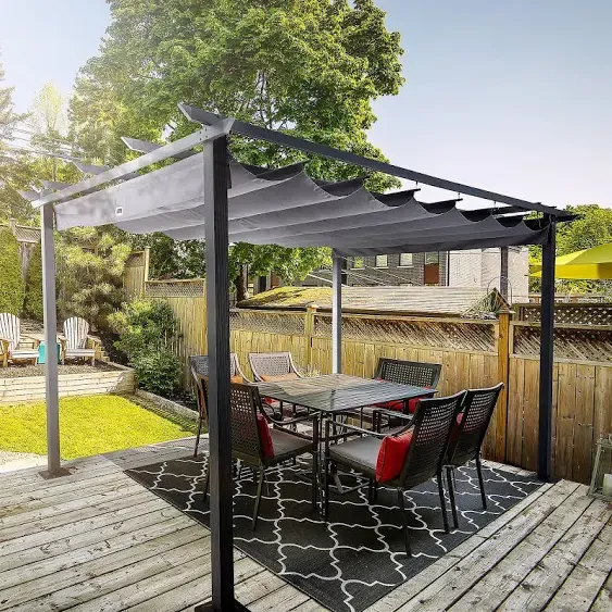 13 x 10 ft Aluminum Outdoor Retractable Canopy Pergola Grey