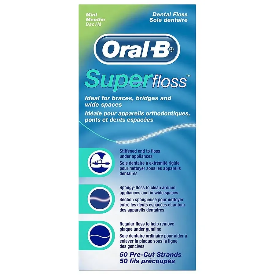 Oral B Super Floss Dental Floss Mint (50 Pre-Cut Strands)