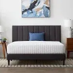 Lucid Queen Bedframe with Vertical Channeled Headboard — Upholstered Platform Bed — Easy Assembly — Queen Size — No Box Spring Needed — Charcoal