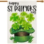 Happy St Patricks Day Burlap House Flags 28x40 Inch Double Sided, 28&#034; X 40&#034;