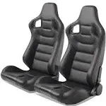 Universal Pair Reclinable Racing Seat + Dual Slider Black PU &amp; Carbon Leather