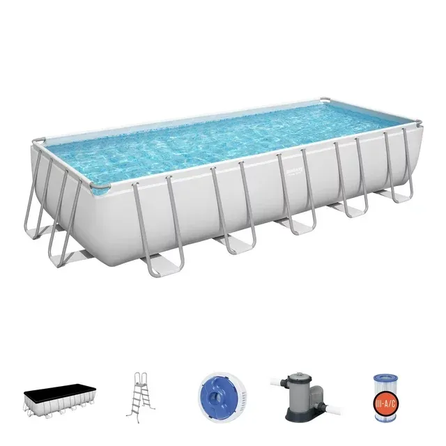 Bestway 24' x 12' x 52" Rectangular Frame Above Ground Swimming Pool Set