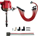 Performance Master Hei Distributor&Spark Plug Wires for Chevy 283 302 307 327 350 396 400 402 427 454 GM SBC BBC, Red