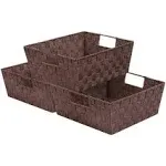 Sorbus Woven Basket Set with Built-in Carry Handles - Brown, Rectangular