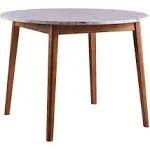 Teamson Home Ashton Wooden Round Dining Table with Faux Marble Top, White/Walnut