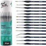 Mont Marte Signature Detail Brush Collection, 15 Piece, Taklon Bristles, Suitable for Acrylic, Oil, Watercolor and Gouache Paints, Includes Storage