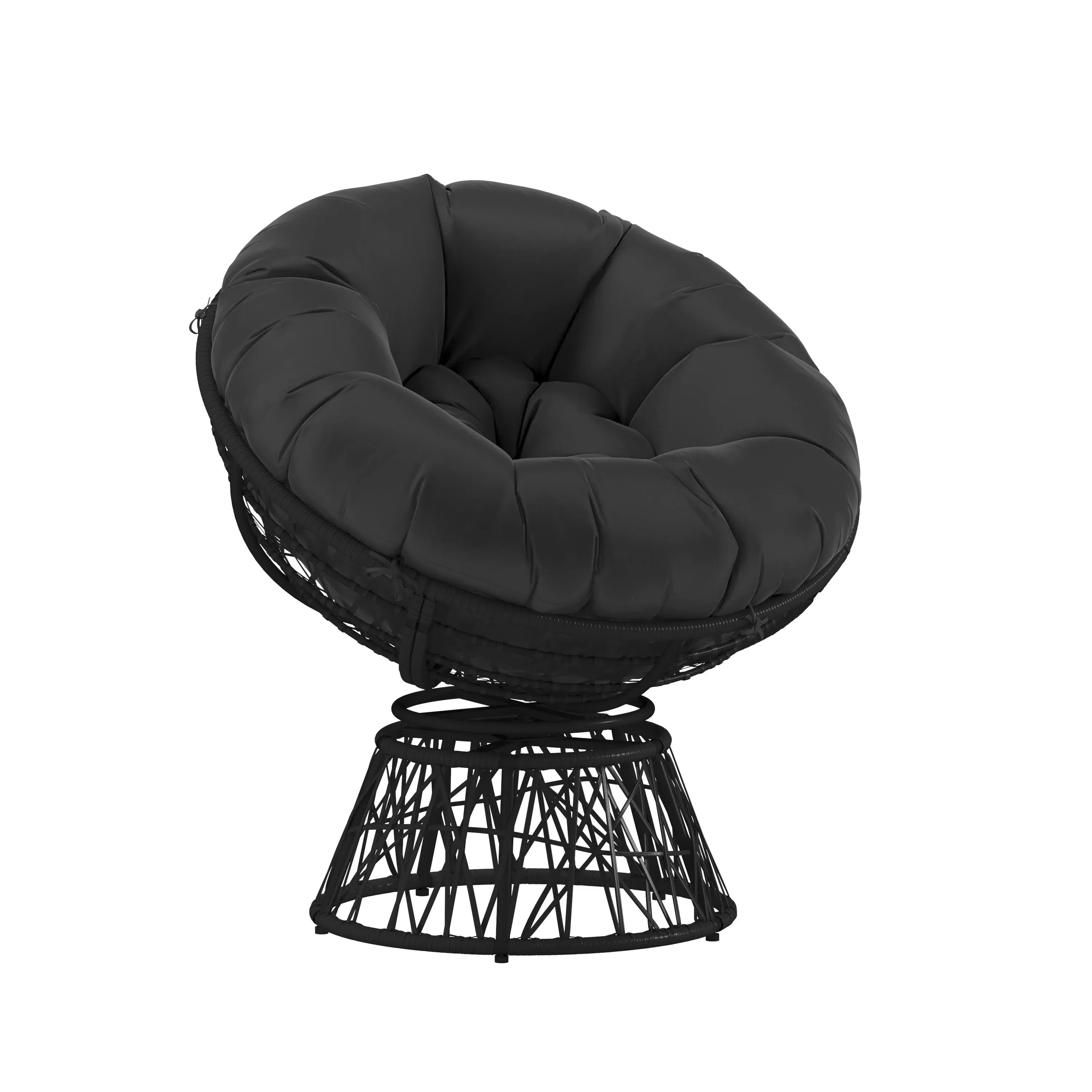 Bowie Comfort Series Black Swivel Patio Chair with Black Cushion