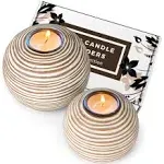 Tuva Orb Candle Holders (Gift Boxed Set of 2), Table Centerpieces for Dining or Living Room, Spa, Bathroom, Kitchen Counter, Mantle or Coffee Table Decor (Light Brown and White)