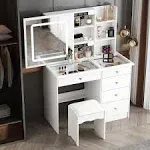 FUFU&GAGA Homsee White Makeup Vanity Table with Mirror Storage Drawer Dresser Table