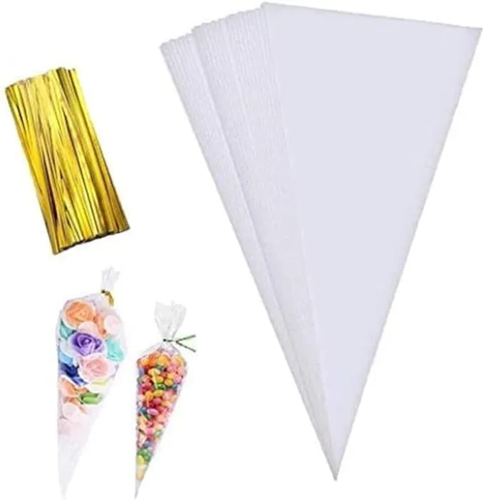 100 Pieces Christmas Small Transparent Cone Bag Cello Bag Sweet Clear 100 Pieces