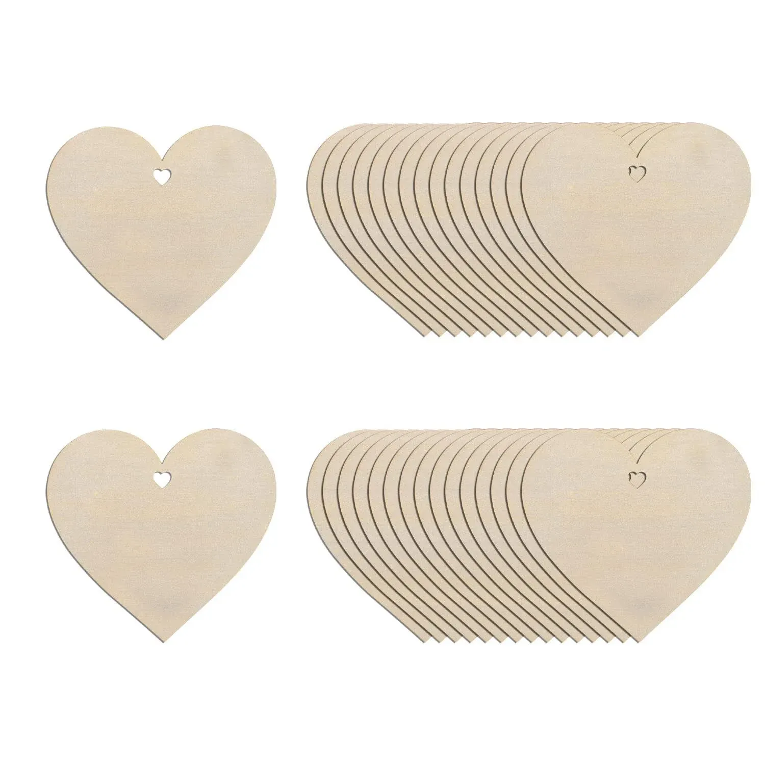 20Pcs 5" Wooden Hearts for Crafts, Wood Predrilled Hearts Cutout Slices, DIY Unfinished Wooden Ornaments Embellishments, Heart Sign TGA for Valentine's Day, Birthday, Party, Wedding Guest Book Decor