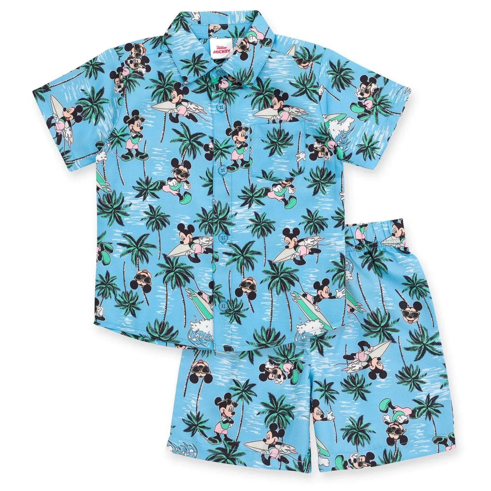 Disney Mickey Mouse Toddler Boys Hawaiian Button Down Shirt and Shorts Blue 4T