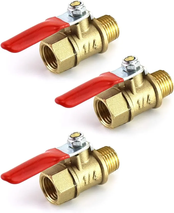 Ball Valve, 3 Pcs 1/4&#034; Heavy Duty Brass Ball Valve Shut Off Switch, 1/4&#034; Male...