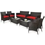 Rattan Outdoor 8-Piece Patio Furniture Set - Red