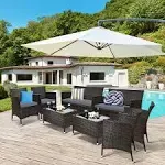 Costway 8pcs Rattan Patio Furniture Set Cushioned Sofa Chair Coffee - See Details - Grey