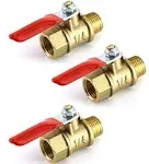 QWORK Ball Valve, 3 Pcs 1/4" Heavy Duty Brass Ball Valve Shut Off Switch, 1/4" Male x Female NPT Thread Pipe Fitting Air Compressor Shut Off Valve