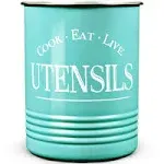 Walford Home Original Kitchen Utensil Holder Crock, Teal with Premium Padded Base - Vintage Farmhouse Home Kitchen Decor - Large Kitchen Tool