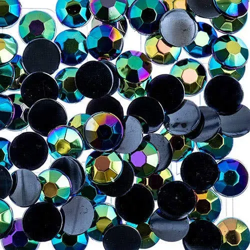 Acrylic Round Flat Back Rhinestones 8mm (ss39) Black Aurora Borealis 1000pcs/bag