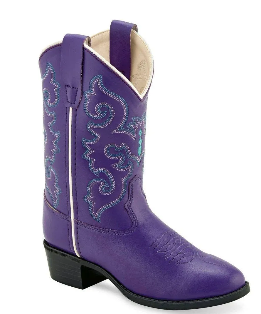 Old West Purple Children Girls Faux Leather Embroidered Cowboy Boots