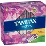 Tampax Radiant Tampons Duo Pack - Regular, Super, Unscented, 28 ct