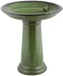 Groupiegroupie Ceramic Bird Bath on Pedestal with Bird