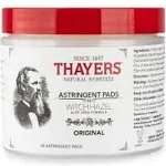 Thayers Witch Hazel with Aloe Vera Astringent - 60 Pads