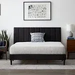 Lucid Twin Bedframe with Vertical Channeled Headboard — Upholstered Platform Bed — Easy Assembly — Twin Size — No Box Spring Needed — Stone Color