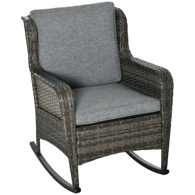 Outsunny Wicker Rocking Chair Outdoor Rocker w/ Cushions