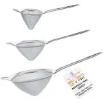 U.S. Kitchen Supply - Set of 3 Premium Quality Extra Fine Twill Mesh Stainless Steel Conical Strainers - 3", 4" and 5.5" Sizes