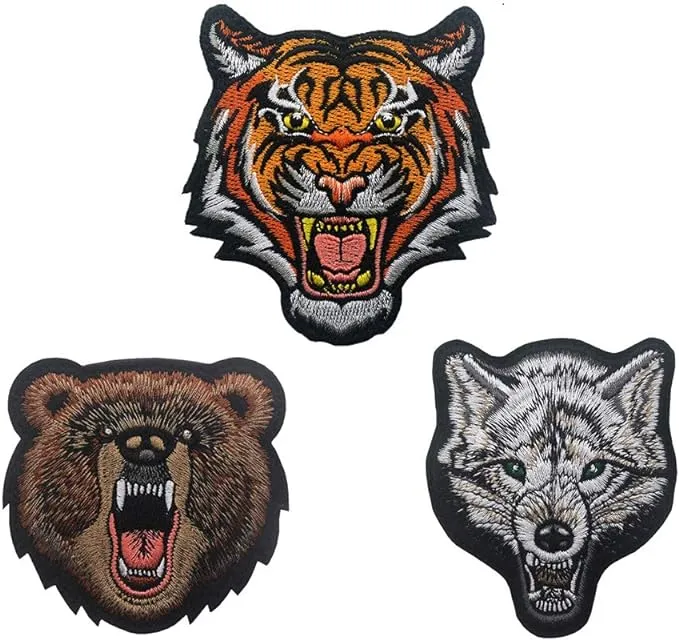 3 Pack Animal Bear Tiger Fox Tactical Morale Patches Embroidered Military Emblem ...