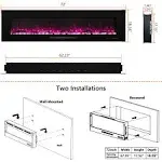 Electric Fireplace Insert/Wall Mounted, 1500W/750W - 72in - Black